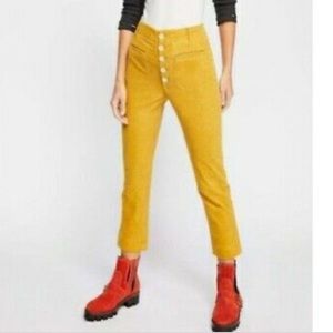 Free People If you Love Something High Waisted Cords Pants Olive Green 4